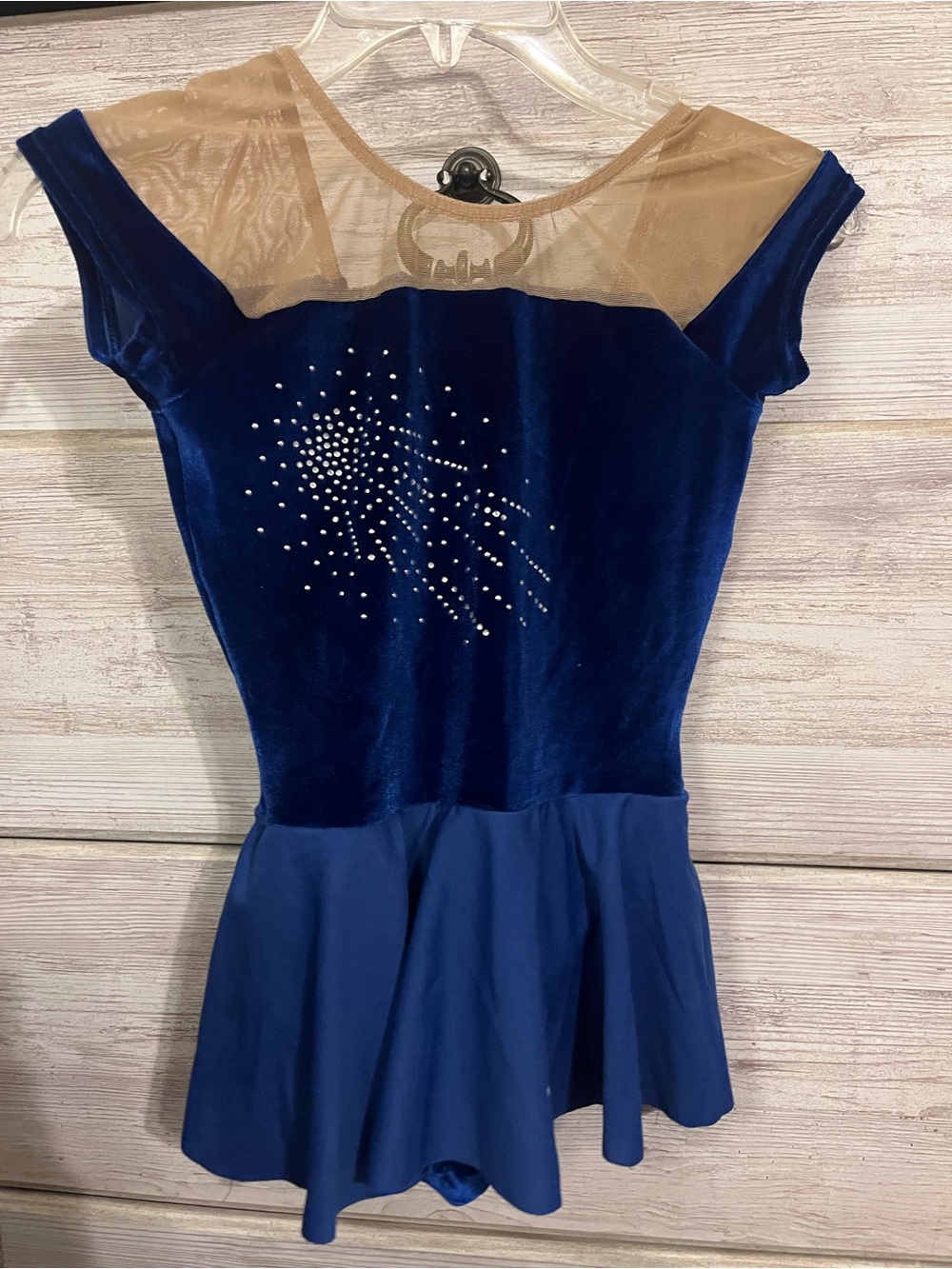 Navy Blue Velvet Dance Dress with Mesh Yoke